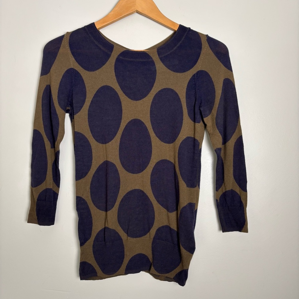 Boden Navy and Olive Large Polka Dot Knit Sweater